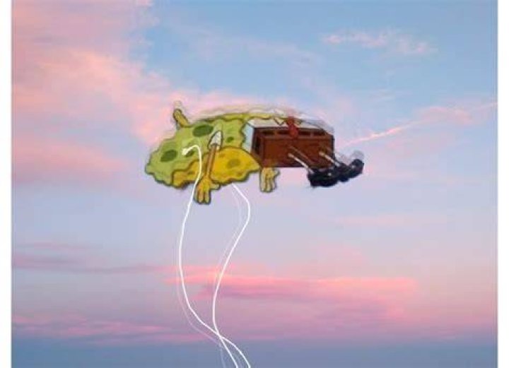 SpongeBob Levitating with Headphones Aesthetic